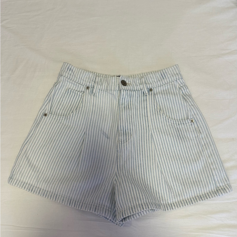 BDG Light Blue Striped High Waist Shorts